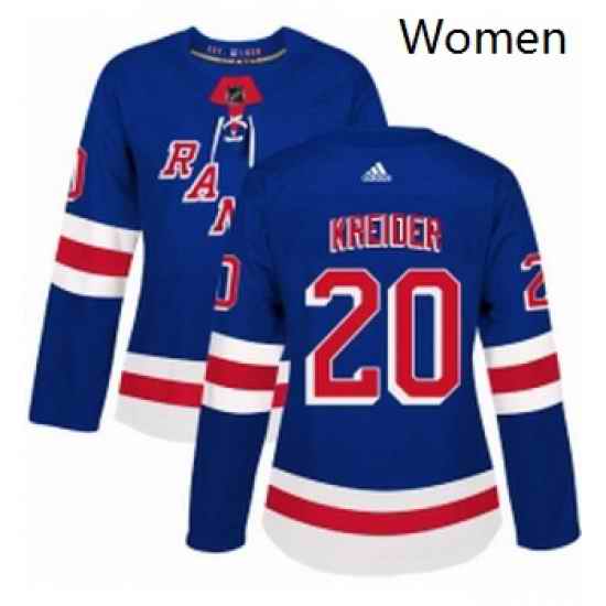 Womens Adidas New York Rangers 20 Chris Kreider Authentic Royal Blue Home NHL Jersey